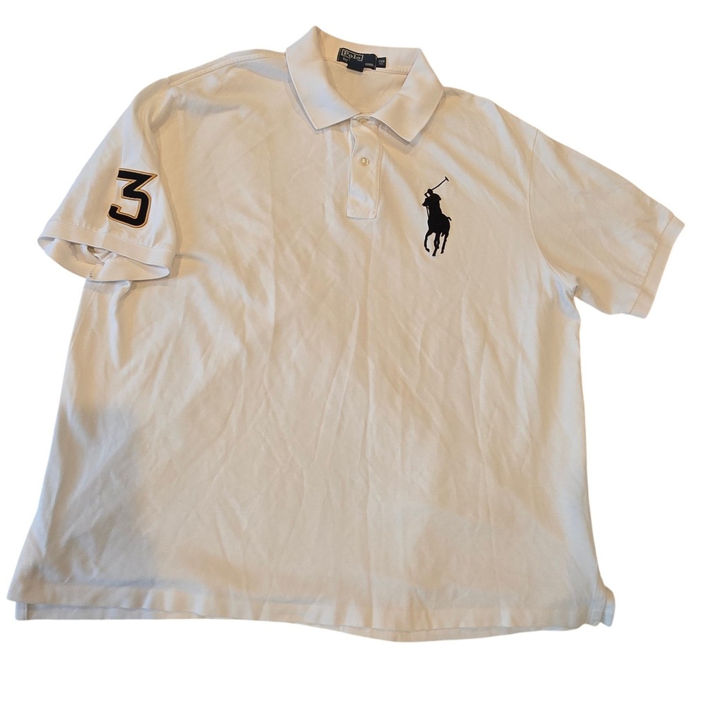 VTG Polo Ralph Lauren Mens Polo Shirt White Big Pony Embroidered Patch 2XB